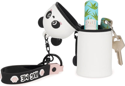 Legami - Mini Kawaii Panda Keyring Coin Purse with Spiral Ring, Carabiner and Wrist Strap, Silicone, 5 x 12 x 5 cm