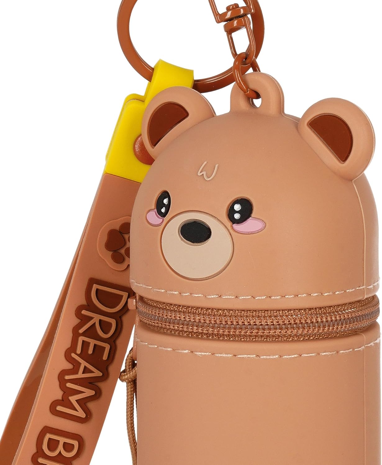 Legami - Kawaii Mini Kawaii Teddy Bear Keyring Coin Purse with Spiral Ring, Carabiner and Wrist Strap, Silicone, 5 x 12 x 5 cm