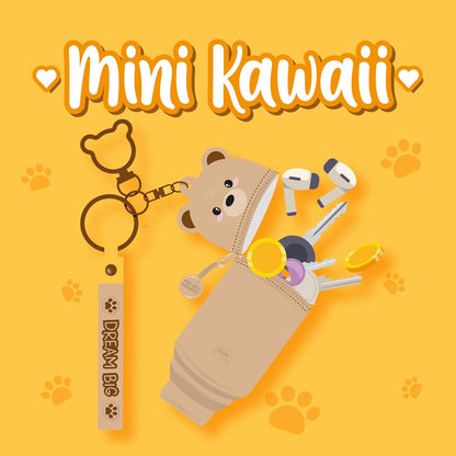 Legami - Kawaii Mini Kawaii Teddy Bear Keyring Coin Purse with Spiral Ring, Carabiner and Wrist Strap, Silicone, 5 x 12 x 5 cm