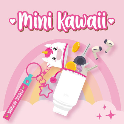 Legami - Mini Kawaii Unicorn Keyring Coin Purse with Spiral Ring, Carabiner and Wrist Strap, Silicone, 5 x 12 x 5 cm