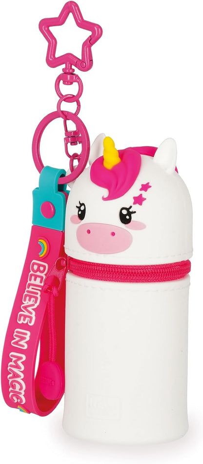 Legami - Mini Kawaii Unicorn Keyring Coin Purse with Spiral Ring, Carabiner and Wrist Strap, Silicone, 5 x 12 x 5 cm