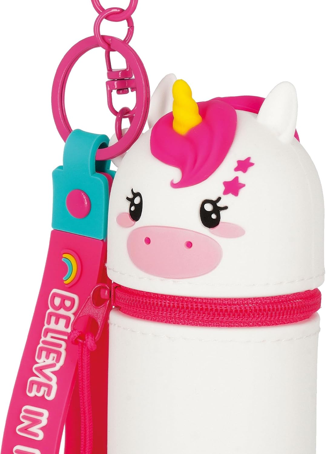 Legami - Mini Kawaii Unicorn Keyring Coin Purse with Spiral Ring, Carabiner and Wrist Strap, Silicone, 5 x 12 x 5 cm