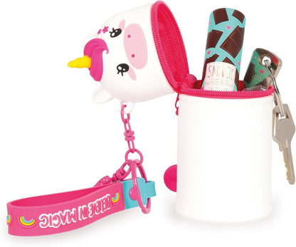 Legami - Mini Kawaii Unicorn Keyring Coin Purse with Spiral Ring, Carabiner and Wrist Strap, Silicone, 5 x 12 x 5 cm
