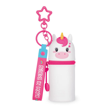 Legami - Mini Kawaii Unicorn Keyring Coin Purse with Spiral Ring, Carabiner and Wrist Strap, Silicone, 5 x 12 x 5 cm