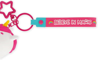 Legami - Mini Kawaii Unicorn Keyring Coin Purse with Spiral Ring, Carabiner and Wrist Strap, Silicone, 5 x 12 x 5 cm