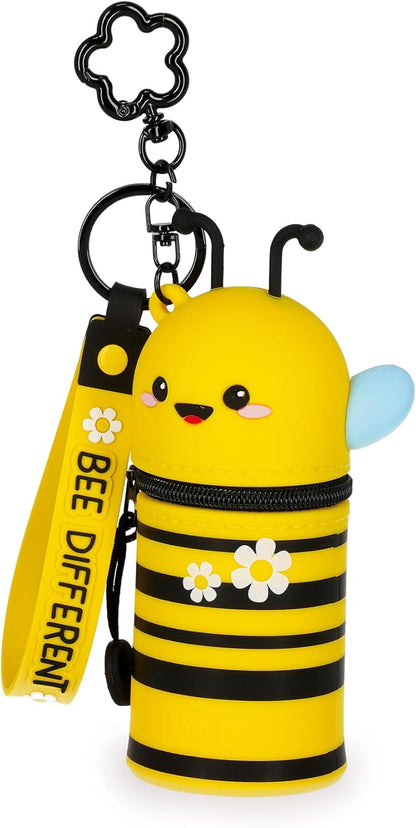 Legami - Mini Kawaii Bee Theme Coin Purse with Spiral Ring, Carabiner and Wrist Strap, Silicone, 5 x 12 x 5 cm