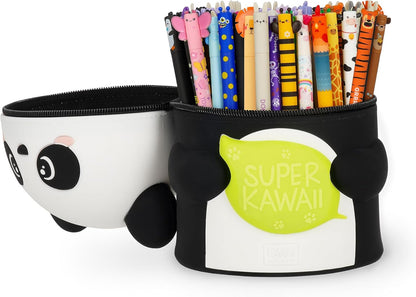 Legami - Super Kawaii Panda Pencil Case, Capacity, Holds up to 100 Erasable Pens, Soft Silicone, 13 x 19 x 13 cm