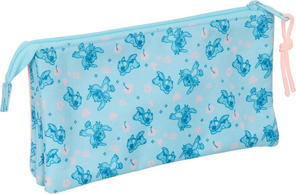STITCH OHANA – Triple Pencil Case, Children's Pencil Case, Ideal for School Age Children, Comfortable and Versatile, Quality and Resistance, 22 x 3 x 12 cm