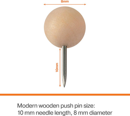 Nobo Wooden Push Pins for Notice Boards - Pack of 40, Reusable Storage Box, Ideal for Notes, Displays, and Reminders, 1915709