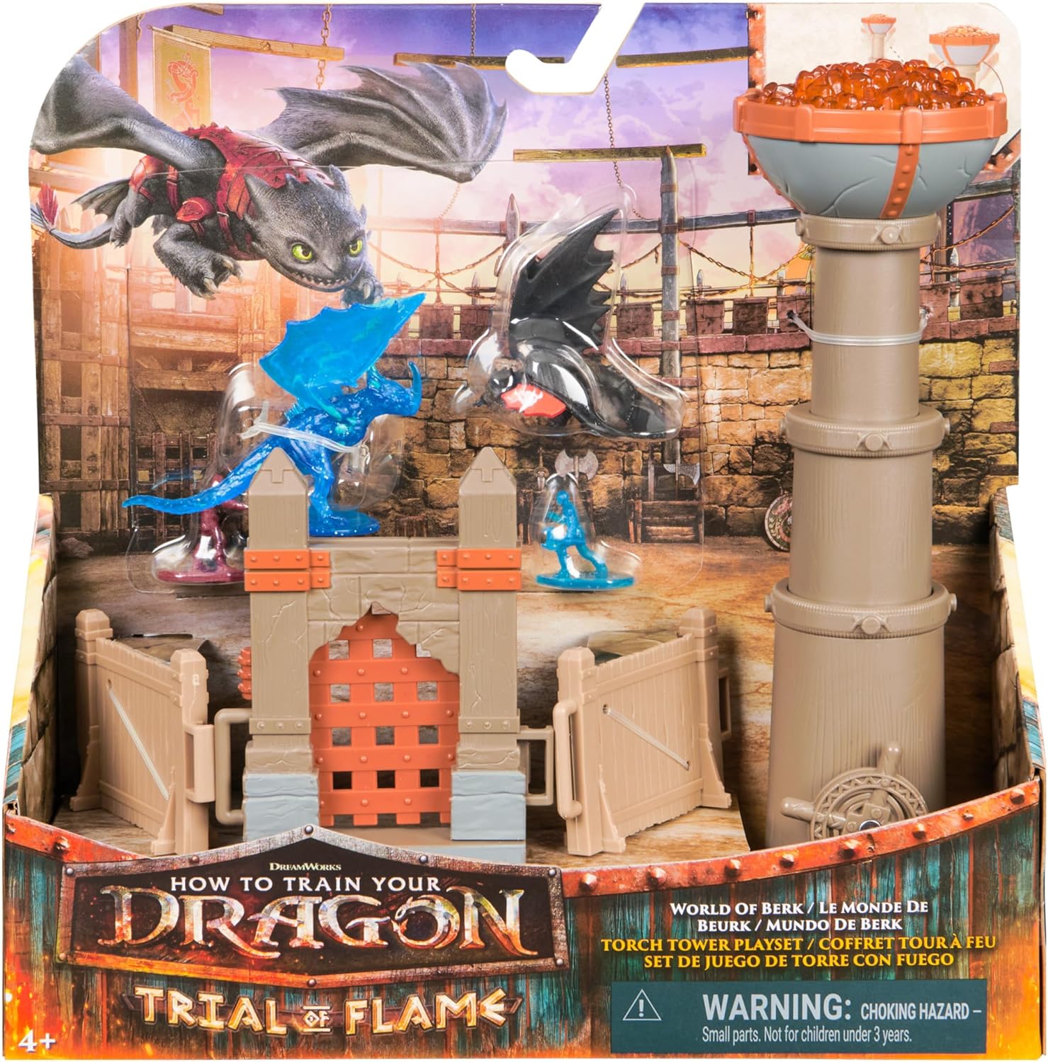 DreamWorks Dragons, Drachenzähmen leicht gemacht - Trial of Flame, Drachen-Arena Spielset, Feuerturm mit Drachen- und Wikingerfiguren, spannendes Abenteuer- und Rollenspiel für Kinder ab 4 Jahren