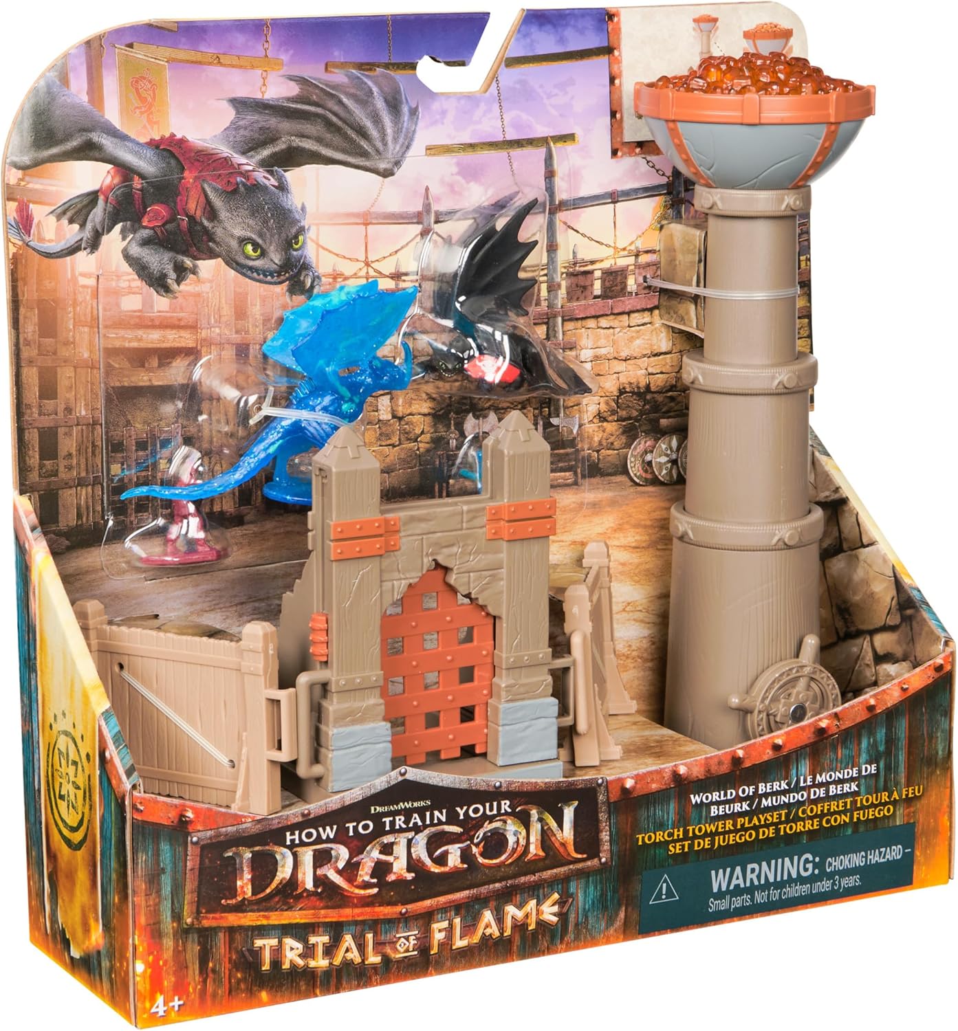 DreamWorks Dragons, Drachenzähmen leicht gemacht - Trial of Flame, Drachen-Arena Spielset, Feuerturm mit Drachen- und Wikingerfiguren, spannendes Abenteuer- und Rollenspiel für Kinder ab 4 Jahren