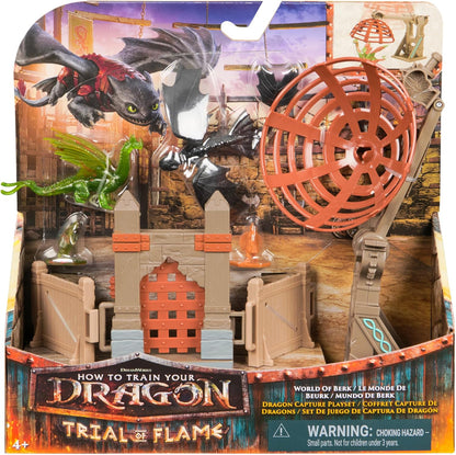 Dreamworks Dragons, Trial of Flame, World of Berk: Dragon Capture Playset, 2 Dragon Figures with 2 Viking Figures, Playset for Kids for Ages 4 and up
