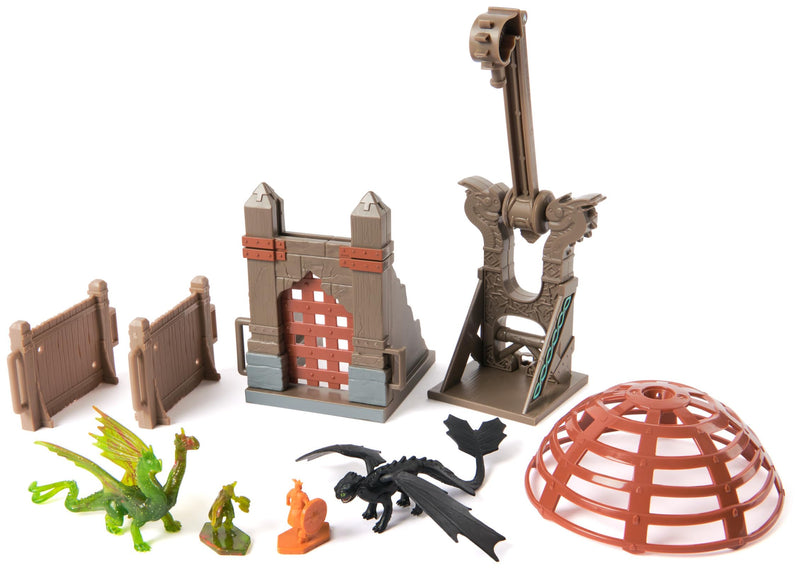Dreamworks Dragons, Trial of Flame, World of Berk: Dragon Capture Playset, 2 Dragon Figures with 2 Viking Figures, Playset for Kids for Ages 4 and up
