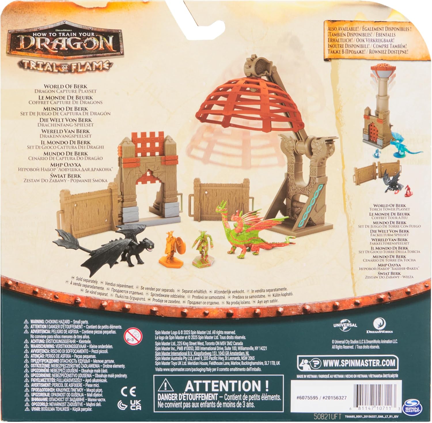 Dreamworks Dragons, Trial of Flame, World of Berk: Dragon Capture Playset, 2 Dragon Figures with 2 Viking Figures, Playset for Kids for Ages 4 and up