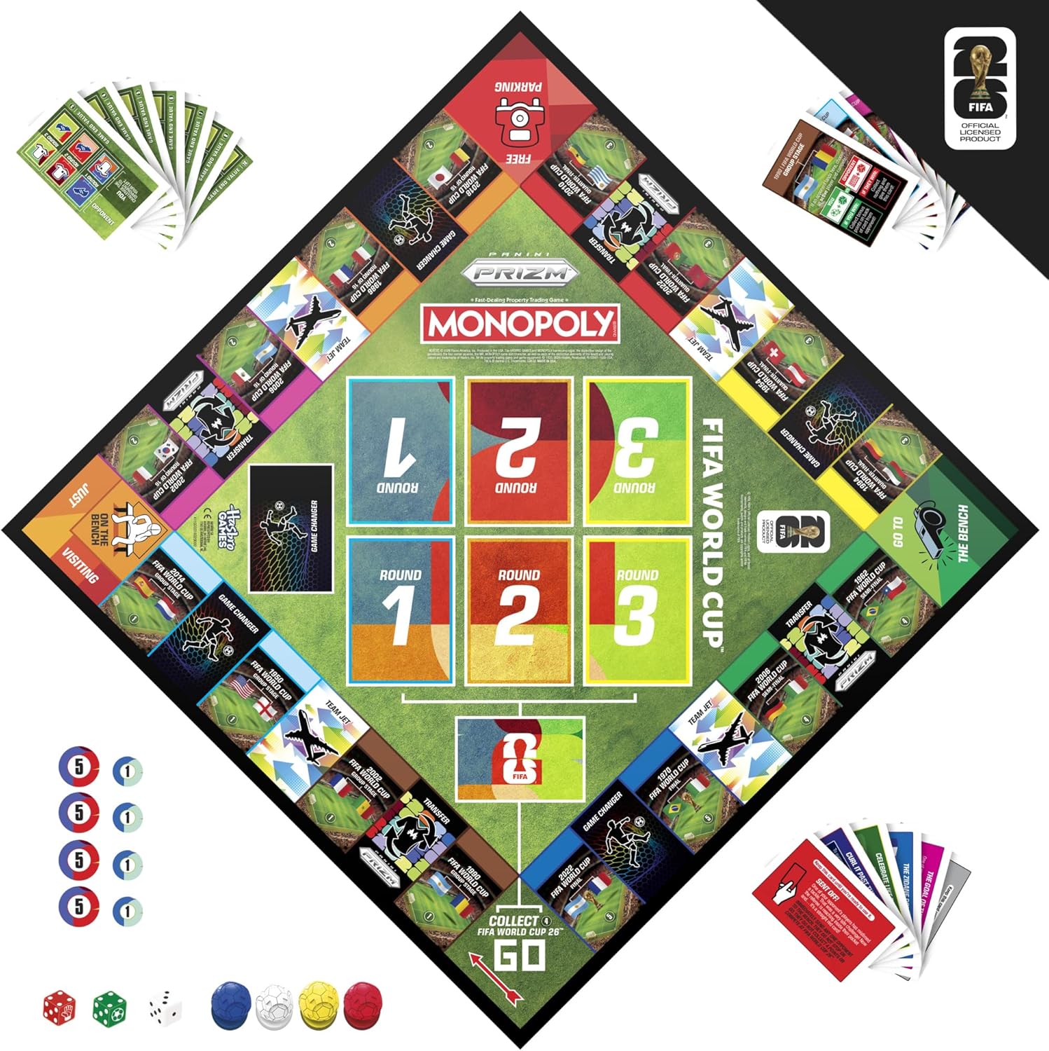 Monopoly Panini Prizm: FIFA World Cup Game I Football Board Game with Monopoly Panini Prizm FIFA World Cup 2026 Trading Cards I Ages 8+ - English Version Main Game