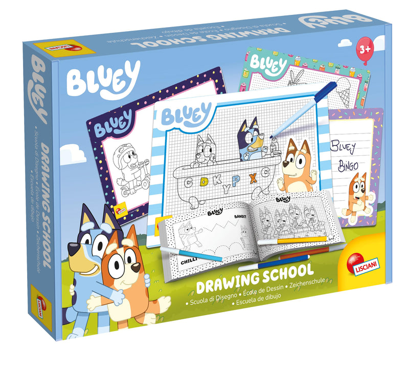 Lisciani - Bluey -École de Coloriation et de Dessin - Kit Créatif - 4 Tableaux Noirs et Autocollants - Prêt pour l’Aventure - À partir de 3 Ans - Fabriqué en Italie