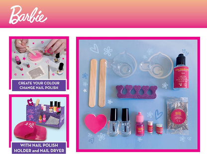 Lisciani - Barbie - Art des Ongles - Changement de Couleurs - Vernis à Créer - Jeu Créatif - Paillettes Scintillantes et Lumineuses - Pour Filles à Partir de 5 ans