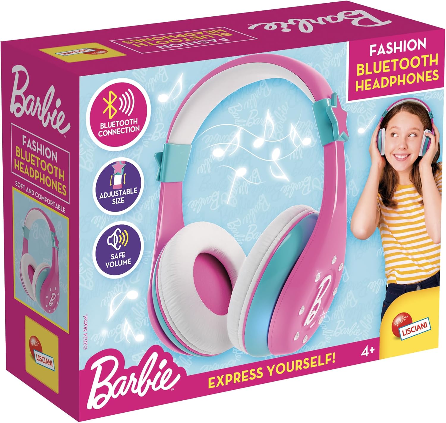 Lisciani - BARBIE Fashion Bluetooth Headphones - Audio Accessory for Children - Pink - Adjustable Comfort - Wireless Connection - For BARBIE Fans - Children aged 4 and upwards