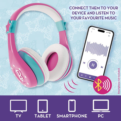 Lisciani - BARBIE Fashion Bluetooth Headphones - Audio Accessory for Children - Pink - Adjustable Comfort - Wireless Connection - For BARBIE Fans - Children aged 4 and upwards