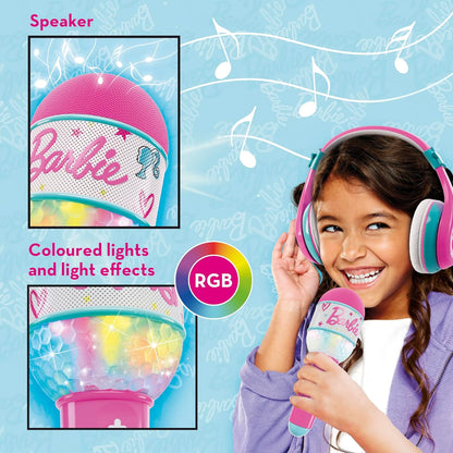 Lisciani - BARBIE Sound Your Style - Bluetooth Microphone with Speaker - Pink - Children's Karaoke Set - Music and Vocals - Smartphone Connectivity - Multicolour Light Effect - Children aged 4 and up