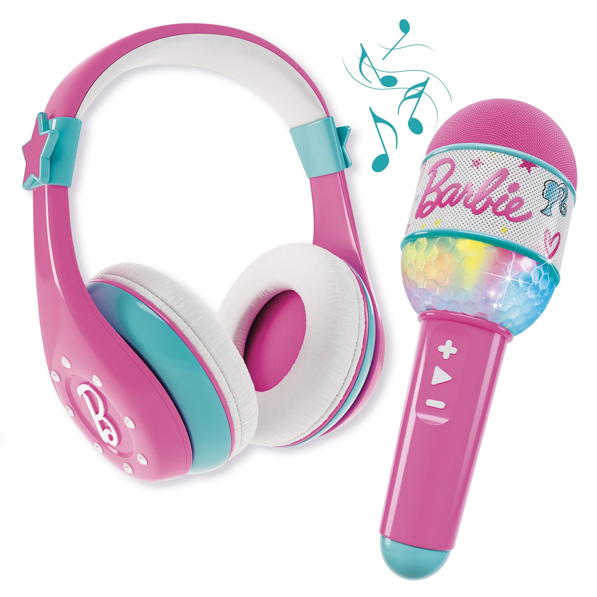 Lisciani - BARBIE Sound Your Style - Bluetooth Microphone with Speaker - Pink - Children's Karaoke Set - Music and Vocals - Smartphone Connectivity - Multicolour Light Effect - Children aged 4 and up