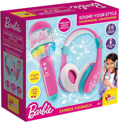 Lisciani - BARBIE Sound Your Style - Bluetooth Microphone with Speaker - Pink - Children's Karaoke Set - Music and Vocals - Smartphone Connectivity - Multicolour Light Effect - Children aged 4 and up