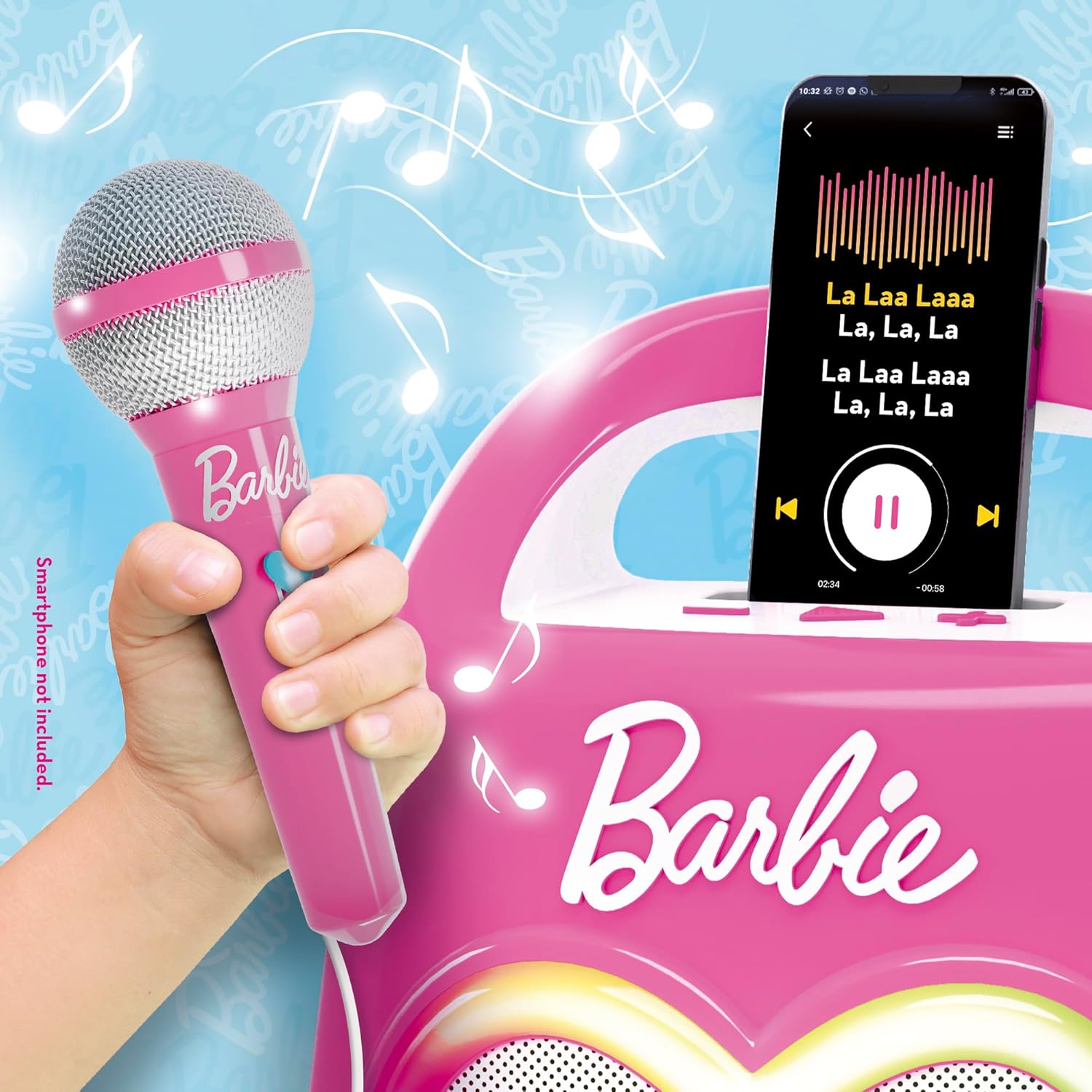 Lisciani - BARBIE Party Maker - Karaoke for Kids - Includes Microphone - Bluetooth Speaker - Includes Music - Smartphone Connectivity - Multicolour Light Effect - Music and Party - From 4 years old