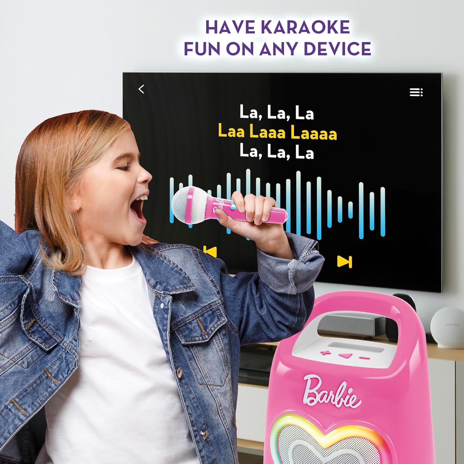 Lisciani - BARBIE Party Maker - Karaoke for Kids - Includes Microphone - Bluetooth Speaker - Includes Music - Smartphone Connectivity - Multicolour Light Effect - Music and Party - From 4 years old