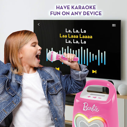 Lisciani - BARBIE Party Maker - Karaoke for Kids - Includes Microphone - Bluetooth Speaker - Includes Music - Smartphone Connectivity - Multicolour Light Effect - Music and Party - From 4 years old