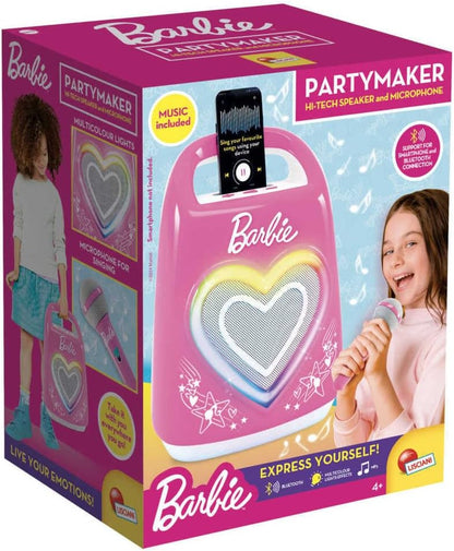 Lisciani - BARBIE Party Maker - Karaoke for Kids - Includes Microphone - Bluetooth Speaker - Includes Music - Smartphone Connectivity - Multicolour Light Effect - Music and Party - From 4 years old