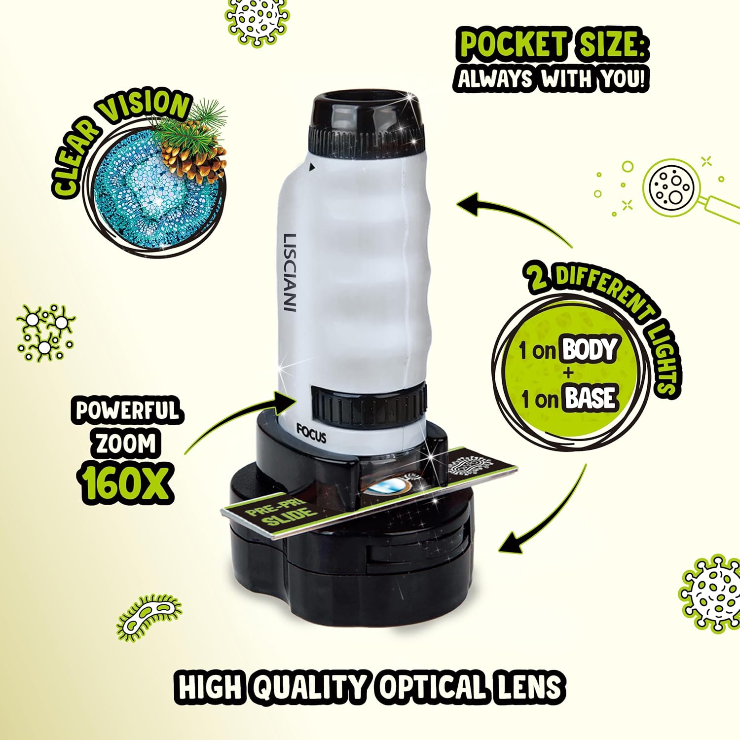 I'M A GENIUS Lisciani MICRO-MICROSCOPE- Discovery of the Micro World for Children From 7 Years Portable Microscope - Scientific Experiments for Children - Educational Kit