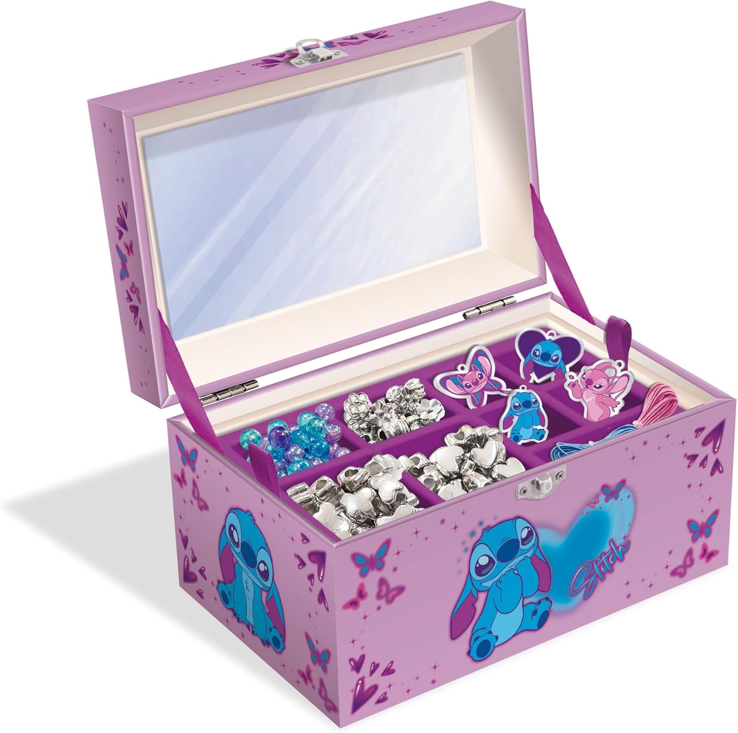 Lisciani - DISNEY STITCH - Friendship Jewellery Creation Kit with Jewellery Box - For children aged 7 and over - Stitch Necklaces and Bracelets Creation - With Pearls, Charms, Threads & Accessories
