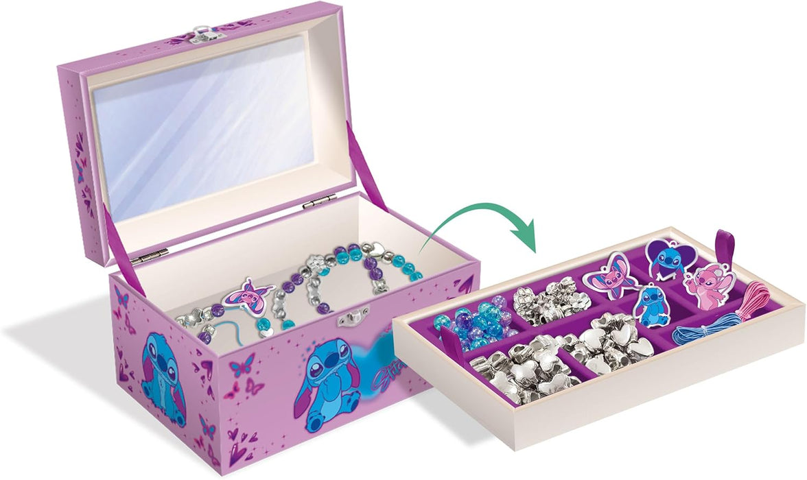 Lisciani - DISNEY STITCH - Friendship Jewellery Creation Kit with Jewellery Box - For children aged 7 and over - Stitch Necklaces and Bracelets Creation - With Pearls, Charms, Threads & Accessories