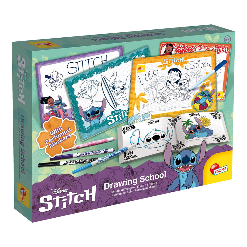 Lisciani - DISNEY STITCH Drawing School - Creative Drawing and Colouring Kit For Children From 5 Years - 4 Erasable Slates, Felt Pens & Exercise Book - Learn to Write & Draw