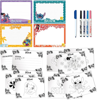 Lisciani - DISNEY STITCH Drawing School - Creative Drawing and Colouring Kit For Children From 5 Years - 4 Erasable Slates, Felt Pens & Exercise Book - Learn to Write & Draw