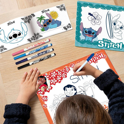 Lisciani - DISNEY STITCH Drawing School - Creative Drawing and Colouring Kit For Children From 5 Years - 4 Erasable Slates, Felt Pens & Exercise Book - Learn to Write & Draw