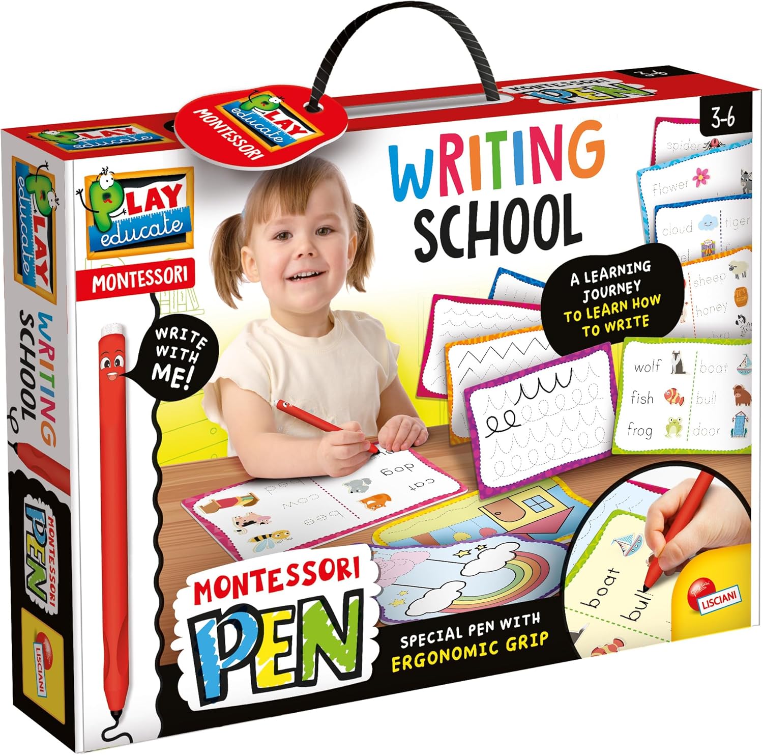 Lisciani - Montessori Writing School Pen for Kids Ages 3 to 6 - Educational Kit for Learning to Write - With Reusable Slates - Fine Motor Development Tool - Montessori-Inspired Learning