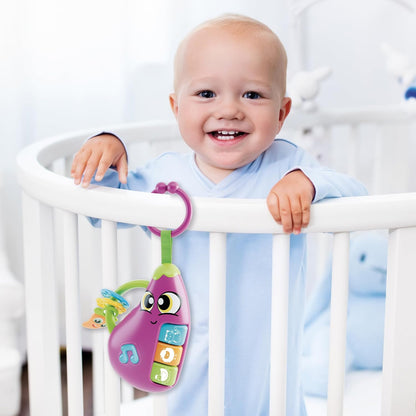 Lisciani - CAROTINA BABY - Aubergine Baby Rattle - Musical Toy for Children from 3 Months - Animal Sounds and Lights - Secure Teething Rings - Sensory Awakening - Educational Games for Babies