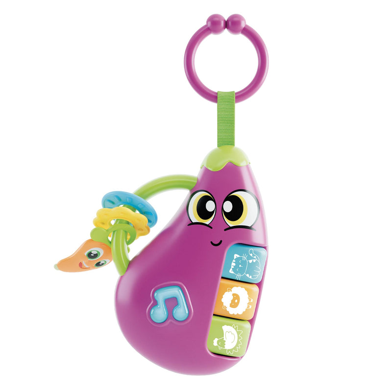 Lisciani - CAROTINA BABY - Aubergine Baby Rattle - Musical Toy for Children from 3 Months - Animal Sounds and Lights - Secure Teething Rings - Sensory Awakening - Educational Games for Babies