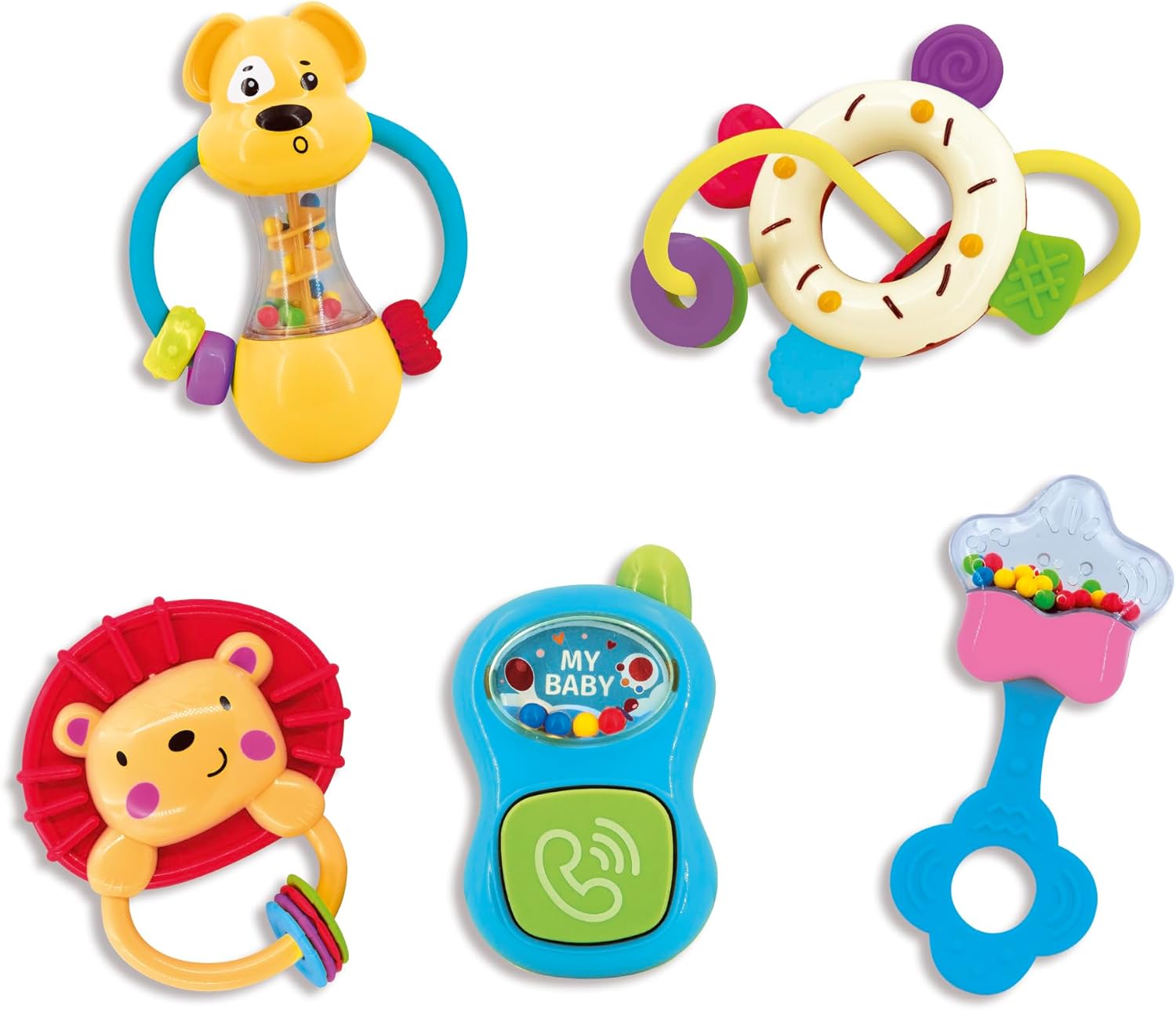 Lisciani - CAROTINA BABY - First Toys - Sensory Gift Set for Babies from 3 months - 5 Educational Toys: Rattles, Teething Rings, Sensory Development - Educational Game - Birth Gift Idea