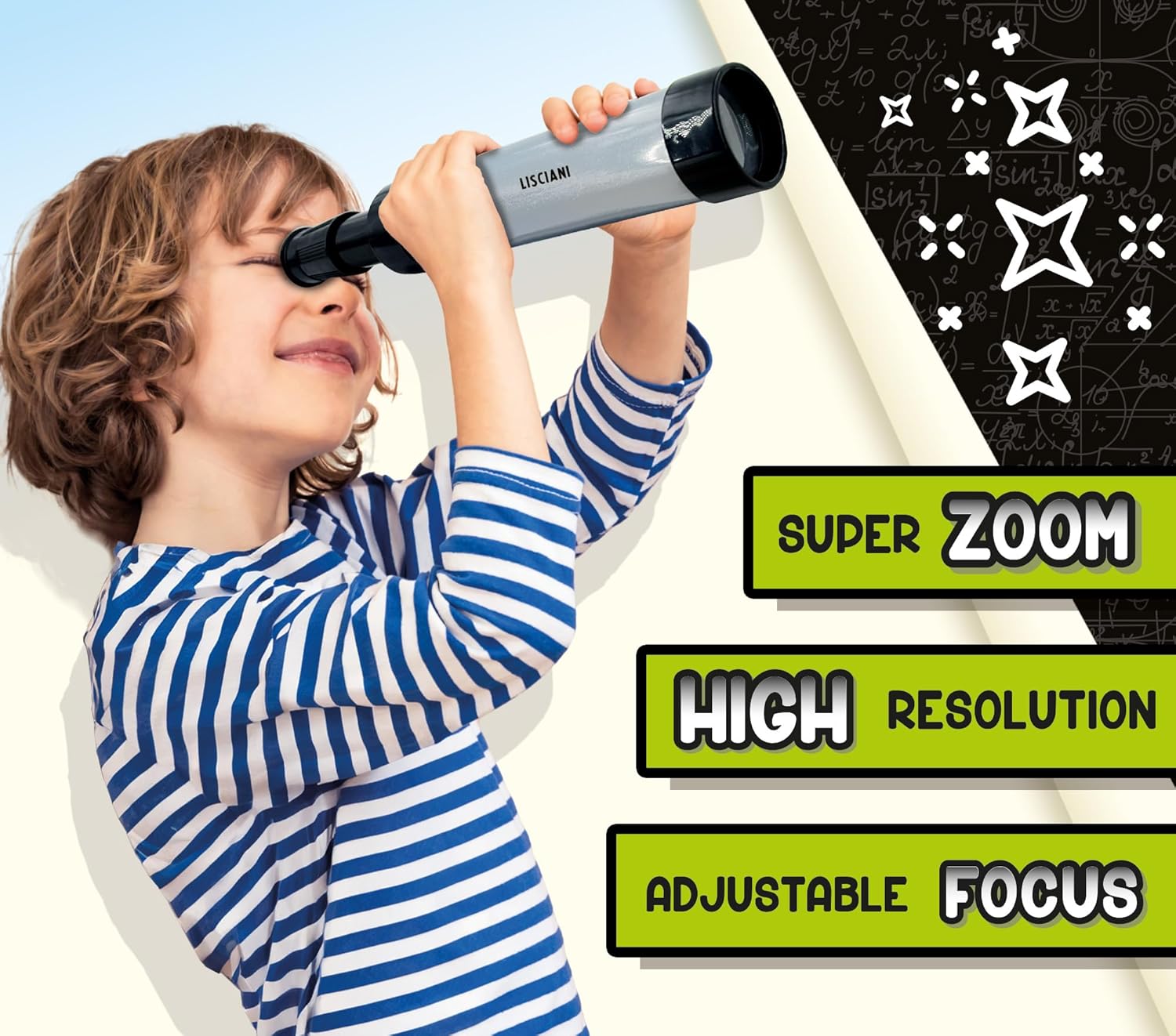 Lisciani - I'M A GENIUS - Micro-Telescope - Toy for Scientific Experiments for Children aged 7 and over - Portable Telescope - High Resolution - Super 8x Zoom - Birthday Gift Idea