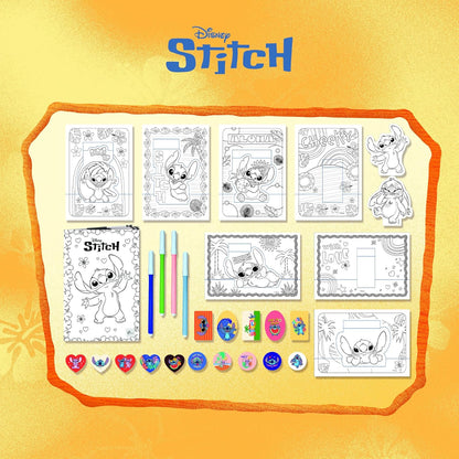 Lisciani - DISNEY STITCH - Backpack with Stitch Colouring Set for Children from 5 years - 7 Pop-ups + Creative Colouring Booklet + Stickers + 4 Markers - Creative activities - Educational Games