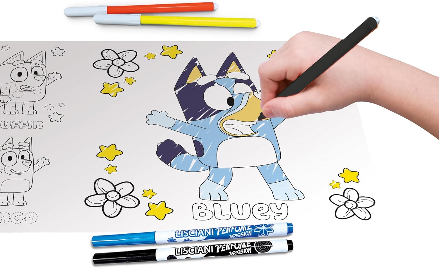 Lisciani - BLUEY Drawing School - Educational Drawing Kit for Children from 3 Years - A4 Light Table - Scented Felt Pens - Stencils, Stickers & Scissors - Manual and Creative Activity