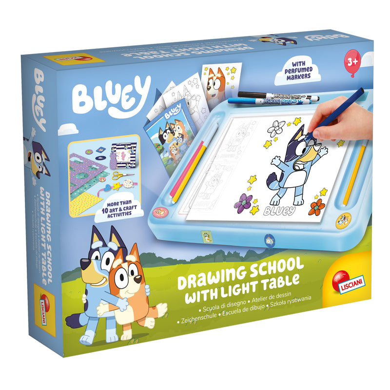 Lisciani - BLUEY Drawing School - Educational Drawing Kit for Children from 3 Years - A4 Light Table - Scented Felt Pens - Stencils, Stickers & Scissors - Manual and Creative Activity