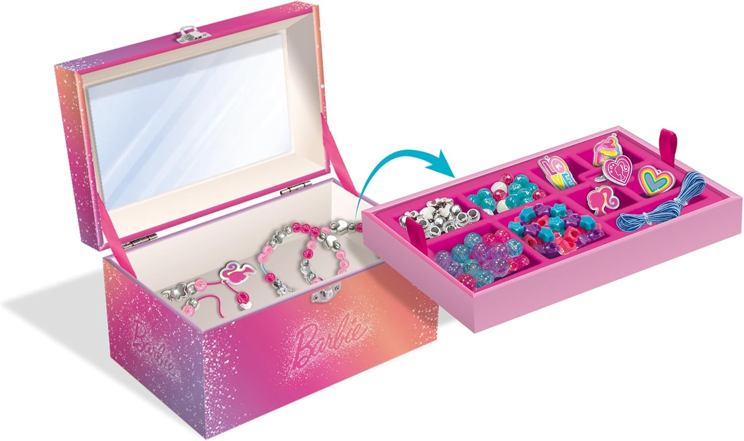 Lisciani - BARBIE - We Dream Together Jewellery Box - Jewellery Box to Create for Children From 5 Years - Activity Without Screen - Fine Motor Skills, Creativity and Storage - Beads and Charm Kit