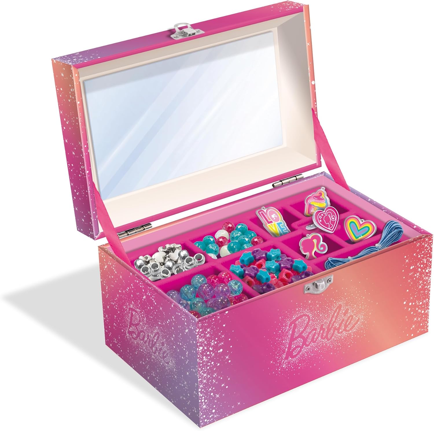 Lisciani - BARBIE - We Dream Together Jewellery Box - Jewellery Box to Create for Children From 5 Years - Activity Without Screen - Fine Motor Skills, Creativity and Storage - Beads and Charm Kit