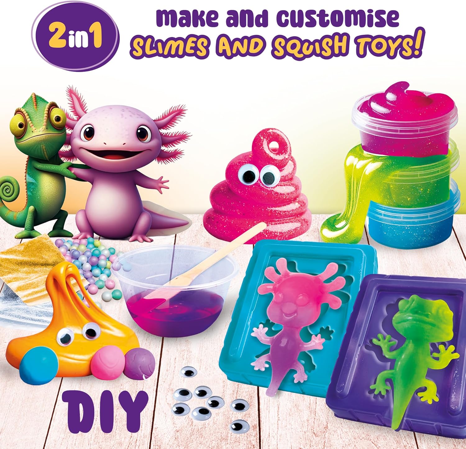 Lisciani - SLUMI SCIENCE – Squishy & Slime 2 in 1 – DIY Science Kit For Children Age 6+ – Creative Slime Set With Moulds & Decorations – Make Your Own Squishy Toy – Educational Sensory Activity Kit