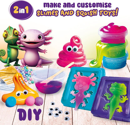 Lisciani - SLUMI SCIENCE – Squishy & Slime 2 in 1 – DIY Science Kit For Children Age 6+ – Creative Slime Set With Moulds & Decorations – Make Your Own Squishy Toy – Educational Sensory Activity Kit