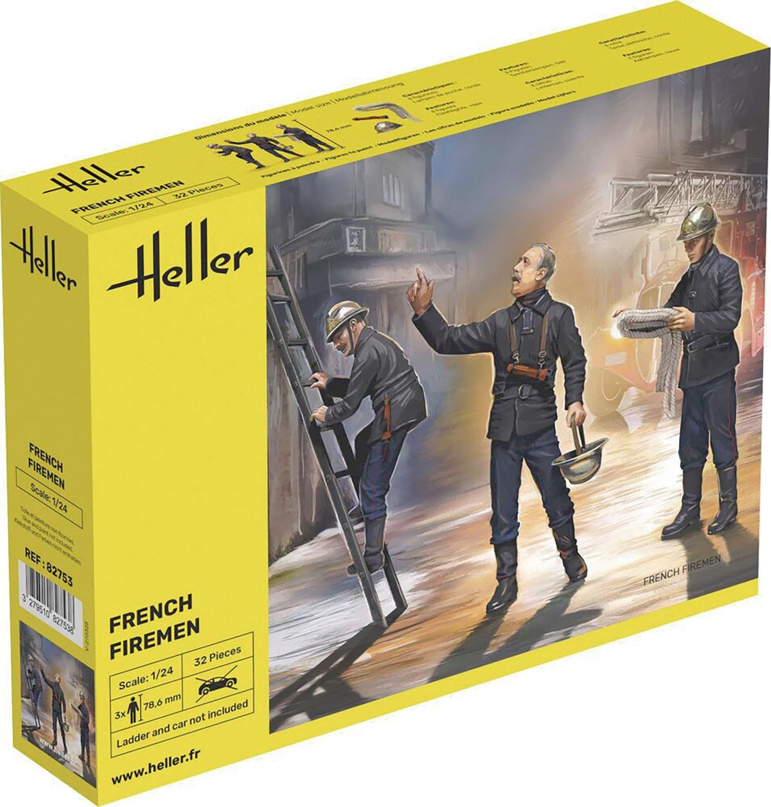 Herrail HE82753 1/24 French Firefighter Figure, Set of 3, Plastic Model
