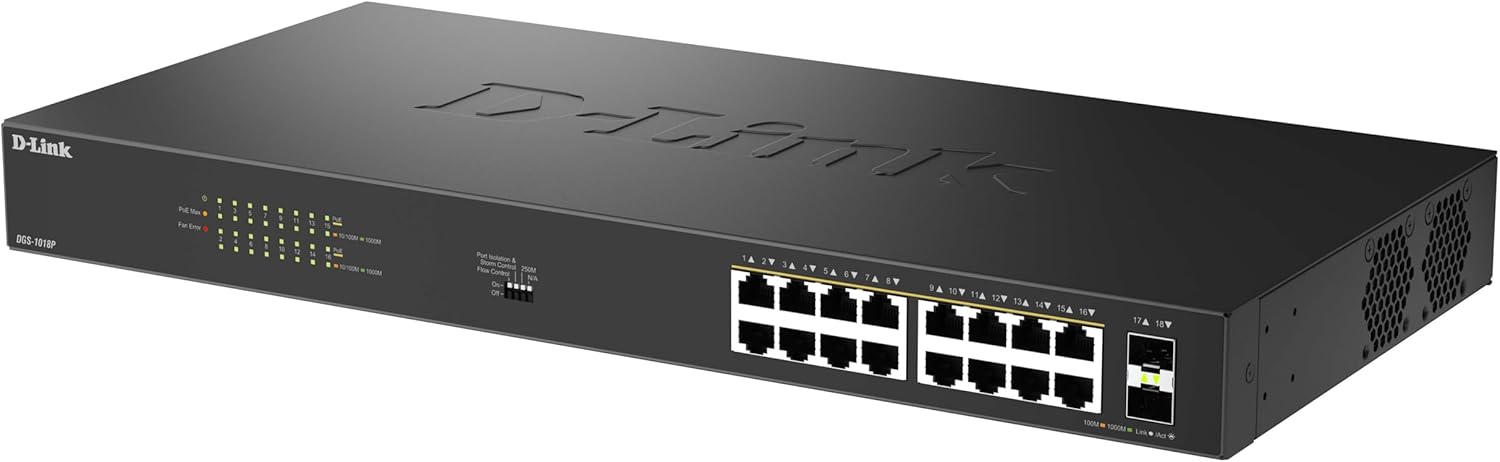 D-Link Dgs 1018P - Switch - Unmanaged - 16 X 10/100/1000 (Poe) + 2 X Combo Gigabit Sfp - Rack-Mountable, Desktop - Poe (